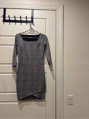 Express Plaid Sheath Dress with Square Neck - Gray